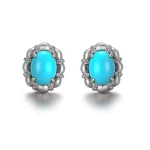 Turquoise Studs Earring | 18K White Gold Earrings with Lab Diamond & Turquoise Gem