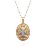 Round Cut Diamond Pendant Necklace Vintage Oval Starburst Locket Motif