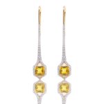 Elegant Yellow Lab Gemstone and Diamond Drop Earrings