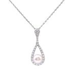 Ethereal Dewdrop: 16-Inch Pearl & Moissanite Pear Pendant Necklace