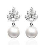Dazzling Marquise Moissanite Cluster Earrings with Suspended Freshwater Pearls