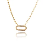 Modern Mixed Chain Diamond Oval Pendant Necklace in 18k Yellow Gold