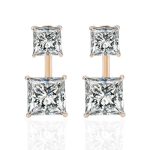 Alluring Yellow Gold Double Princess Cut Moissanite Stud Earrings