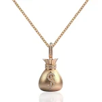 Lab Diamond Fortune Pendant | 18K Gold Money Bag Necklace with $ symbol(Pendant Only)