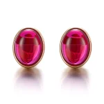 Classic Stud Earring with Oval Cut Cabochon Lab Red Gemstone