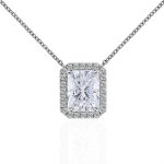 3CT Radiant Moissanite Pendant Necklace with Halo Setting