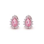 Exquisite Rose Gold Pear Cut Padparadscha Pink Lab Gemstone Stud Earrings