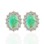 Stunning Yellow Gold Oval Cut Colombia Colored Lab Gemstone Stud Earrings