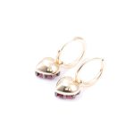 Charming Yellow Gold Heart Cut Red Lab Gemstone Drop Earrings
