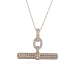Round Cut Moissanite Bar Pendant Necklace Geometric T-Shape Charm (Pendant Only)