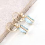 Yellow Gold Emerald Cut Blue Lab Gemstone Drop Earrings