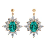 Vintage Oval Green Lab Gemstone Starburst Halo Drop Earrings