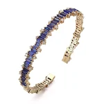 Baguettes Cut Lab Sapphire Bangle Bracelet with Shimmering Round Moissanite Accent