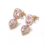 Pink Lab Gemstone Cushion and Pear Drop Earrings with Scalloped Bezel