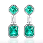 Art Deco Style Asscher and Emerald Cut Green Lab Gemstone Drop Earrings