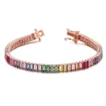 Emerald Cut Lab Colored-Gemstone Tennis Bracelet with Elegant Setting