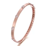 Marquise and Round Cut Moissanite Bangle Bracelet Brushed Finish Style