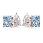 Blue Radiant and Pear Cut Moissanite Toi et Moi Stud Earrings