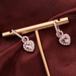 Rose Gold Heart-Shaped Pink Gemstone Earrings with Diamond Halo