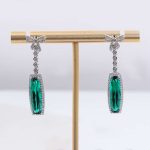 Emerald and moissanite Bow Drop Earrings
