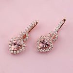 Rose Gold Heart-Shaped Pink Gemstone Earrings with Diamond Halo