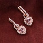 Rose Gold Heart-Shaped Pink Gemstone Earrings with Diamond Halo