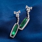Emerald and moissanite Bow Drop Earrings