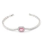 Radiant Emerald Pink Lab Gemstone Halo Tennis Bracelet