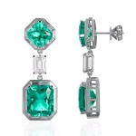 Art Deco Style Asscher and Emerald Cut Green Lab Gemstone Drop Earrings