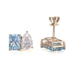 Blue Radiant and Pear Cut Moissanite Toi et Moi Stud Earrings