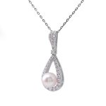 Ethereal Dewdrop: 16-Inch Pearl & Moissanite Pear Pendant Necklace