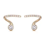 Modern Round Cut Moissanite Curved Stud Earrings with Pave Accents
