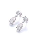 Two Stone:White Gold Round Cut and Pear Cut Moissanite Drop Earrings