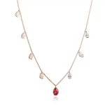 7.4CTW Pear Cut Lab Ruby Pendant Necklace with Moissanite
