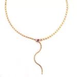 Serpent Lariat Necklace | 18K Gold Snake Necklace with Lab Ruby Eye & Lab Diamond Scales​