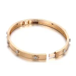 Radiance Arc Bracelet | Round-Cut Lab Diamond 18K Yellow Gold Flat Band with Star-Set Diamonds