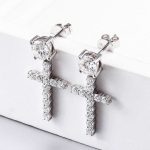 Sparkling Round Cut Moissanite Cross Earrings