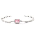 Radiant Emerald Pink Lab Gemstone Halo Tennis Bracelet