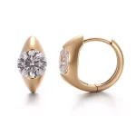 Round Cut Lab Diamond Hoop Earrings Sculptural Tapered Huggie Style