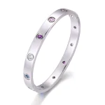 Round Cut Lab Gemstone Bangle Bracelet Modern Flush Set Style