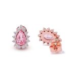 Exquisite Rose Gold Pear Cut Padparadscha Pink Lab Gemstone Stud Earrings