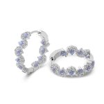 Gorgeous White Gold Round Cut Blue Lab Gemstone Hoop Earrings
