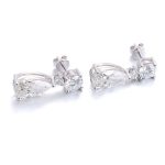 Two Stone:White Gold Round Cut and Pear Cut Moissanite Drop Earrings