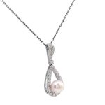 Ethereal Dewdrop: 16-Inch Pearl & Moissanite Pear Pendant Necklace