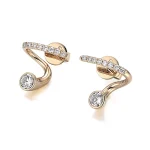 Modern Round Cut Moissanite Curved Stud Earrings with Pave Accents