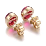 Classic Stud Earring with Oval Cut Cabochon Lab Red Gemstone