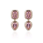 Pink Lab Gemstone Cushion and Pear Drop Earrings with Scalloped Bezel