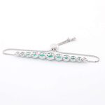 Hexagonal White Gold Bracelet with Lab Emeralds and Moissanites