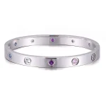 Round Cut Lab Gemstone Bangle Bracelet Modern Flush Set Style
