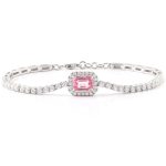 Radiant Emerald Pink Lab Gemstone Halo Tennis Bracelet